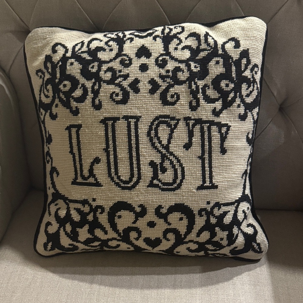 Jonathan Adler LUST Needlepoint Black and Cream Accent Pillow